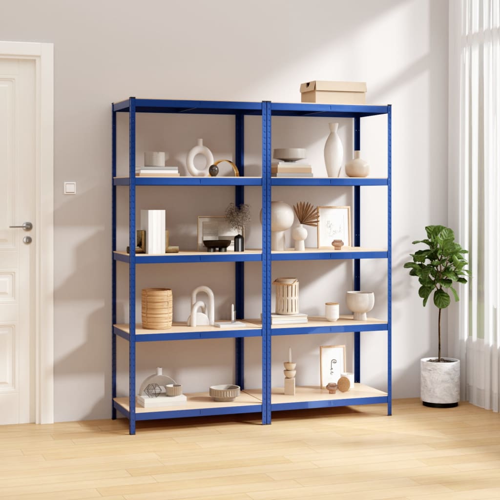 Vidaxl Storage Rack 5 coureurs 2 ST en acier Bleu en bois