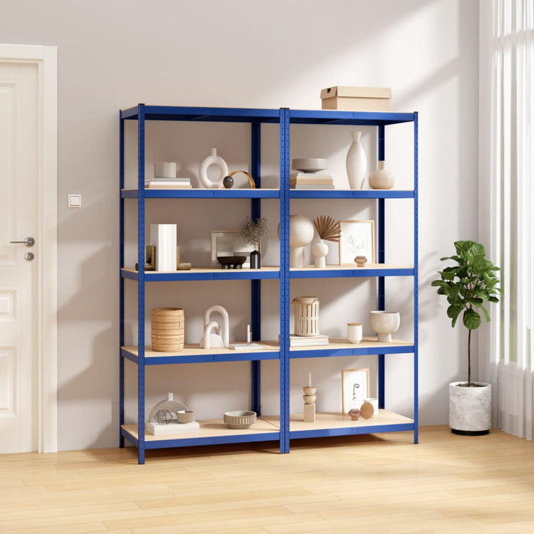 Vidaxl Storage Rack 5 coureurs 2 ST en acier Bleu en bois