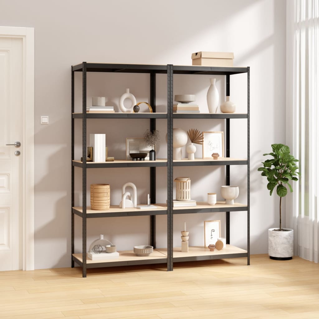 Rack de stockage Vidaxl 5 couches 2 st en acier en bois transformé en bois d'anthracite