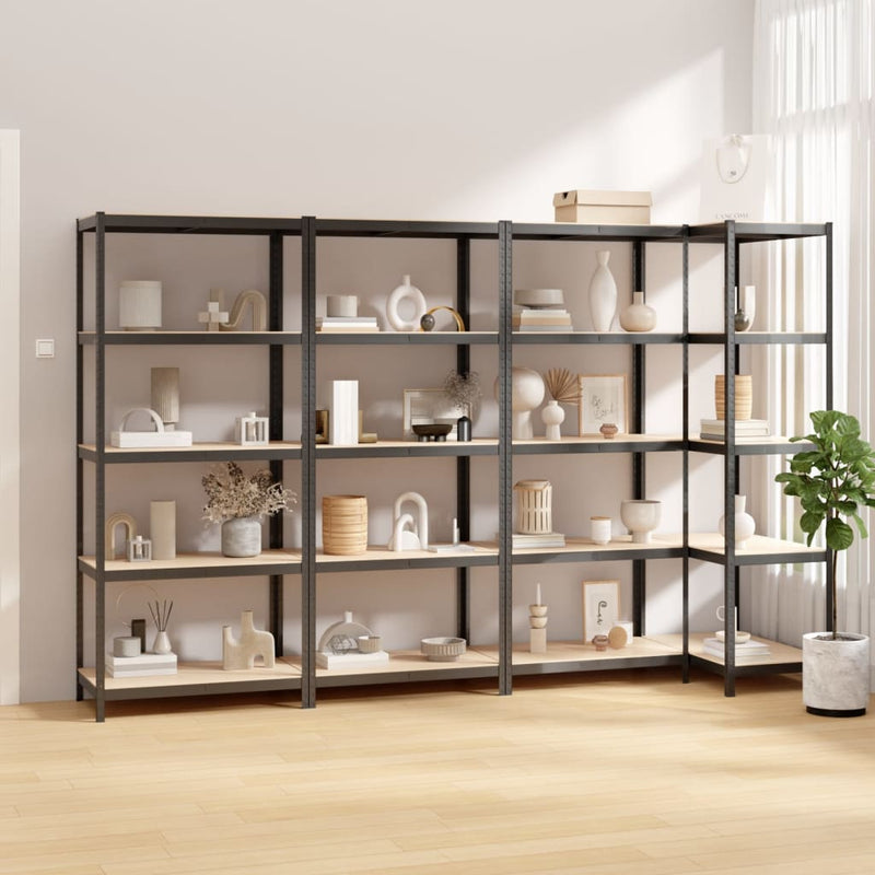 Racks de rangement Vidaxl 4 ST 5 couches en acier et couleur anthracite en bois transformé