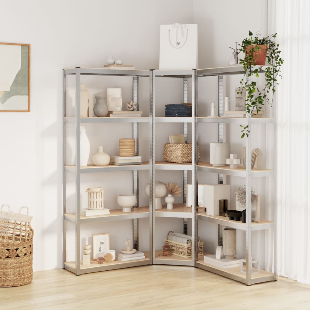 Rack de stockage Vidaxl 5 couches 3 st en acier et en argent en bois transformé de couleur