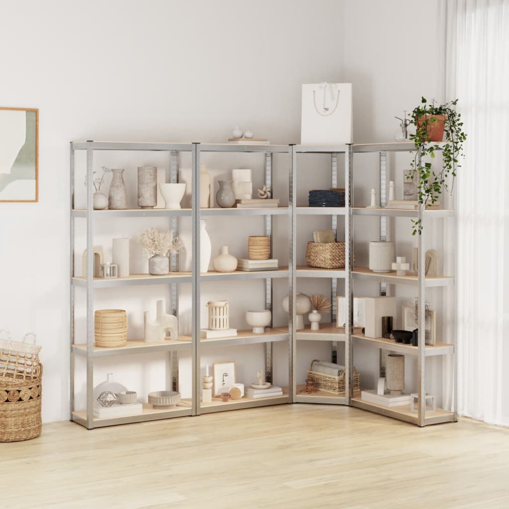 Racks de rangement Vidaxl 5 couches 4 st en acier et argent en bois transformé de couleur