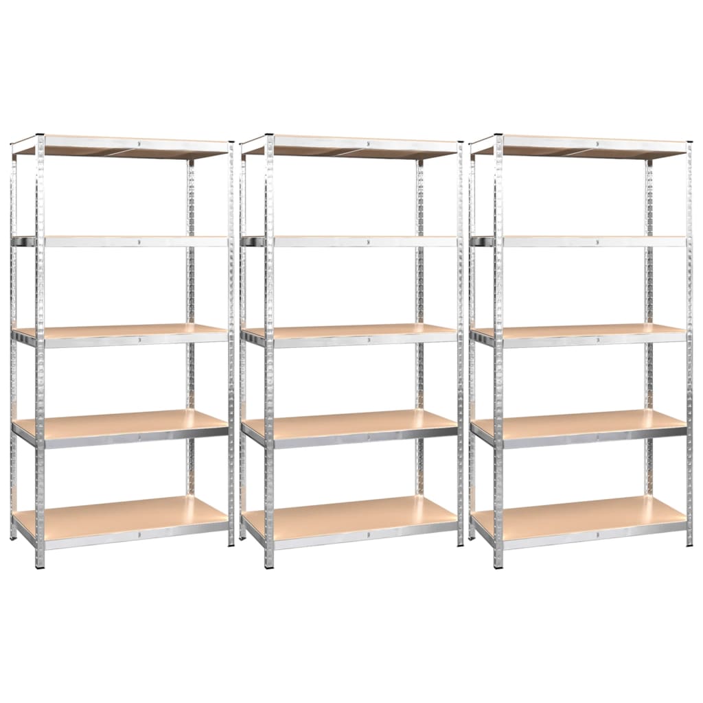 Rack de stockage Vidaxl 5 couches 3 st en acier et en argent en bois transformé de couleur