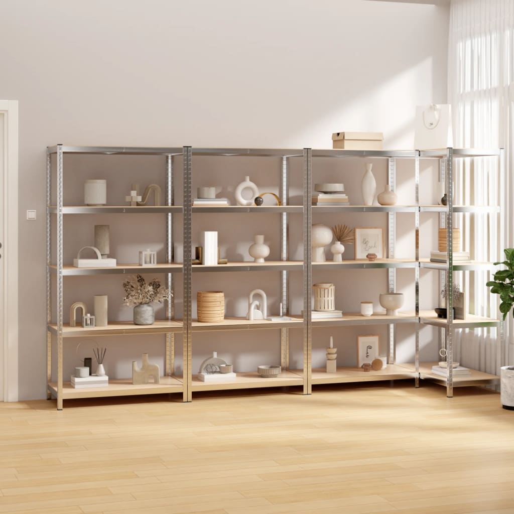 Racks de rangement Vidaxl 5 couches 4 st en acier et argent en bois transformé de couleur