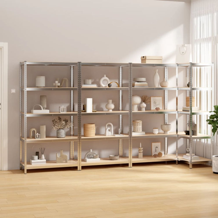 Racks de rangement Vidaxl 5 couches 4 st en acier et argent en bois transformé de couleur