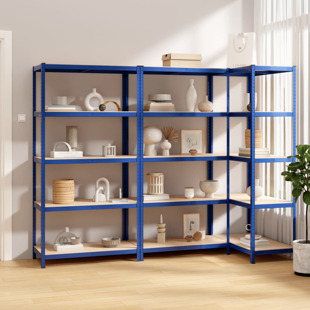 Racks de rangement Vidaxl 3 acier à 5 couches et bleu en bois transformé