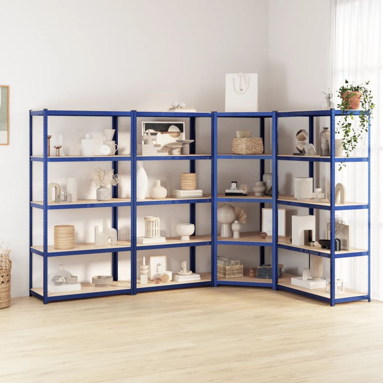 Vidaxl Rangement Rack 5 coureurs 4 ST en acier Bleu en bois