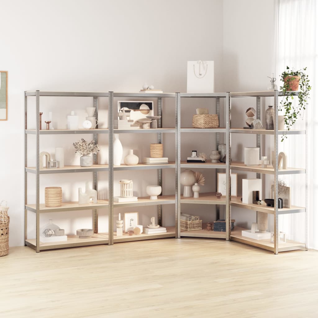 Racks de rangement Vidaxl 5 couches 4 st en acier et argent en bois transformé de couleur