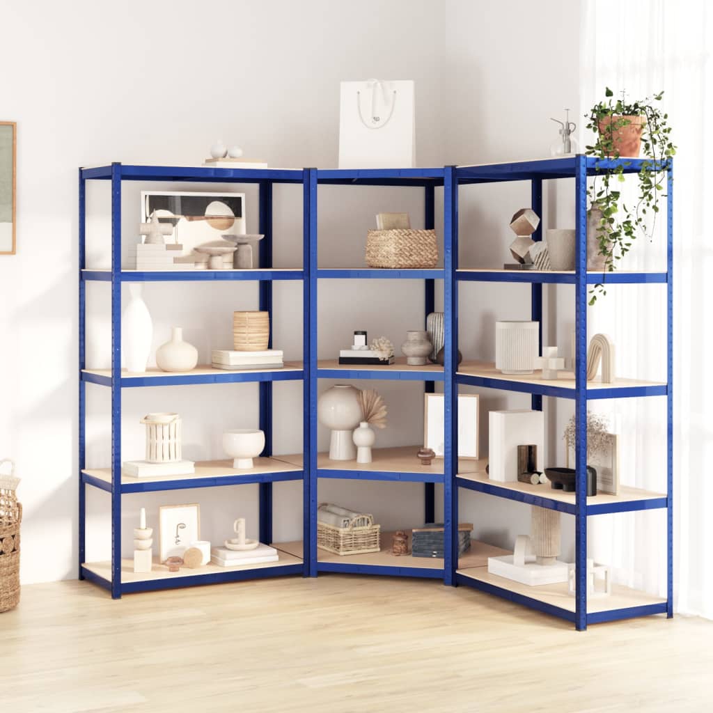 Racks de rangement Vidaxl 3 acier à 5 couches et bleu en bois transformé