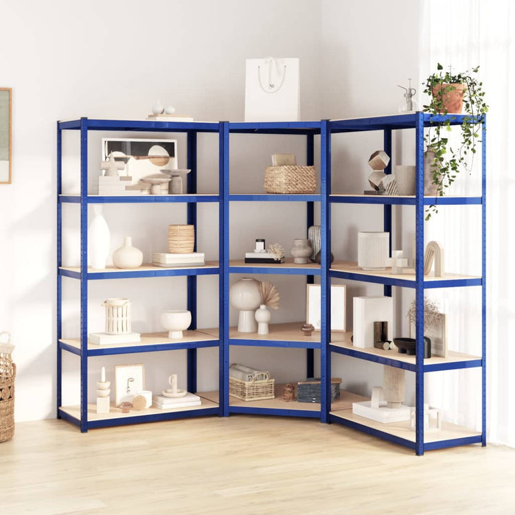 Racks de rangement Vidaxl 3 acier à 5 couches et bleu en bois transformé