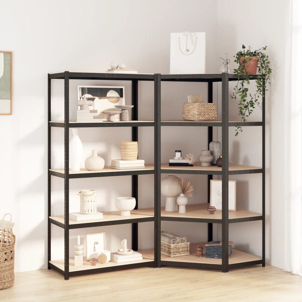 Racks de stockage Vidaxl 5 couches 2 st en acier en bois transformé en bois d'anthracite