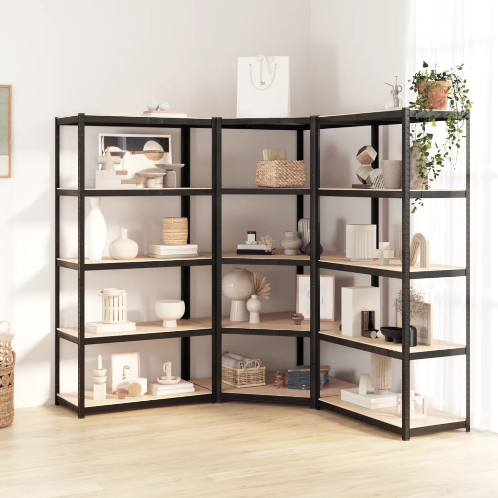 Racks de rangement Vidaxl 5 couches 3 st en acier en bois transformé en bois d'anthracite
