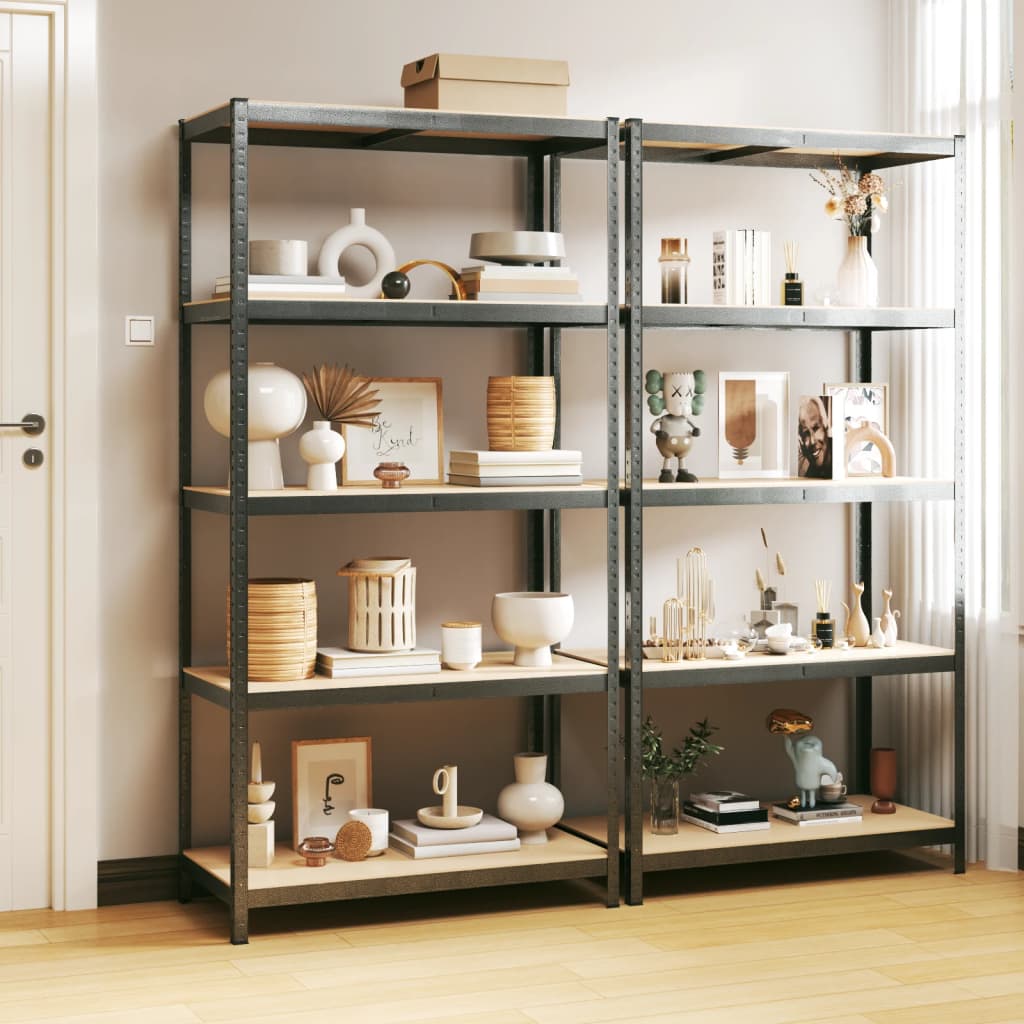Racks de rangement Vidaxl 5 couches robustes 2 st en acier et gris en bois transformé