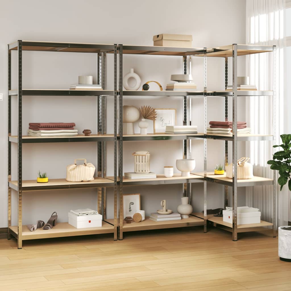 Rack de stockage Vidaxl 5 couches 3 st en acier et en argent en bois transformé de couleur