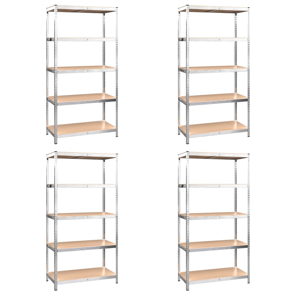 Racks de rangement Vidaxl 5 couches 4 st en acier et argent en bois transformé de couleur
