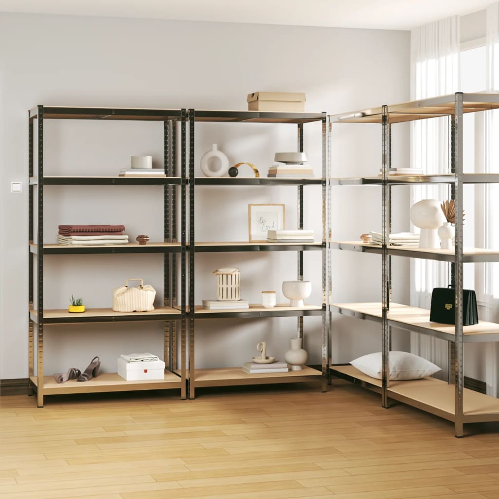 Racks de rangement Vidaxl 5 couches 4 st en acier et argent en bois transformé de couleur