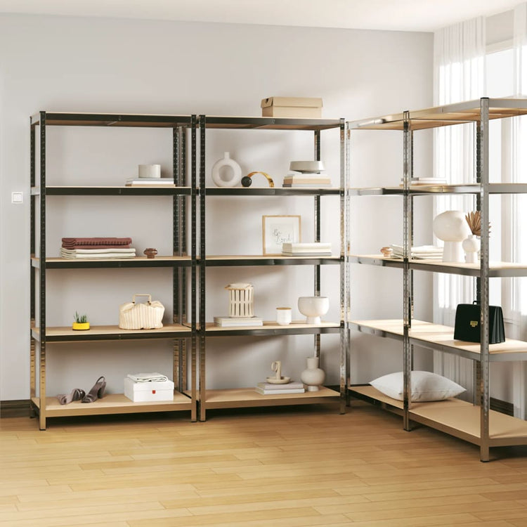 Racks de rangement Vidaxl 5 couches 4 st en acier et argent en bois transformé de couleur