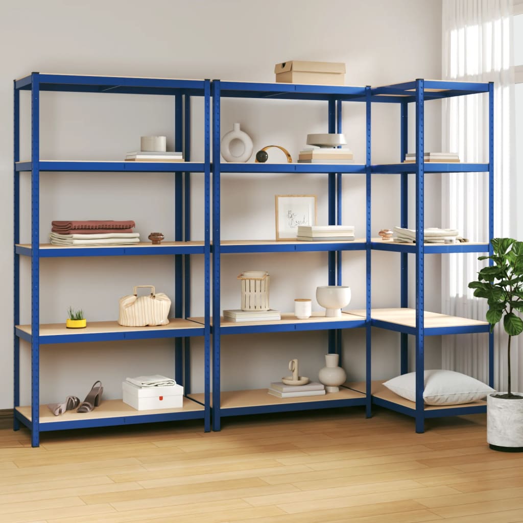 Racks de rangement Vidaxl 3 acier à 5 couches et bleu en bois transformé