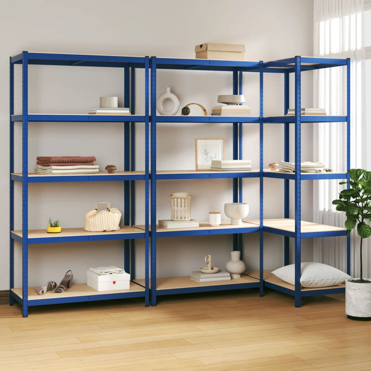 Racks de rangement Vidaxl 3 acier à 5 couches et bleu en bois transformé