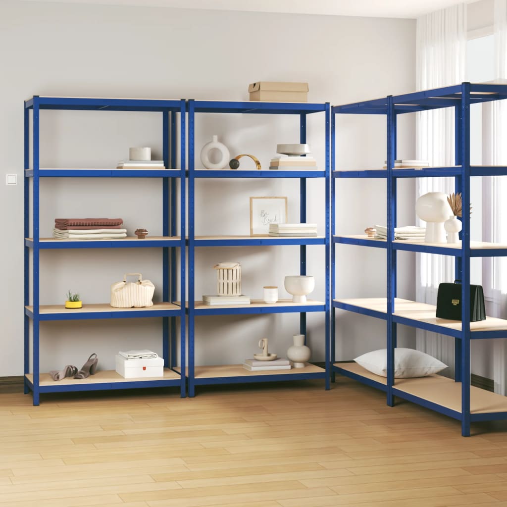 Vidaxl Rangement Rack 5 coureurs 4 ST en acier Bleu en bois