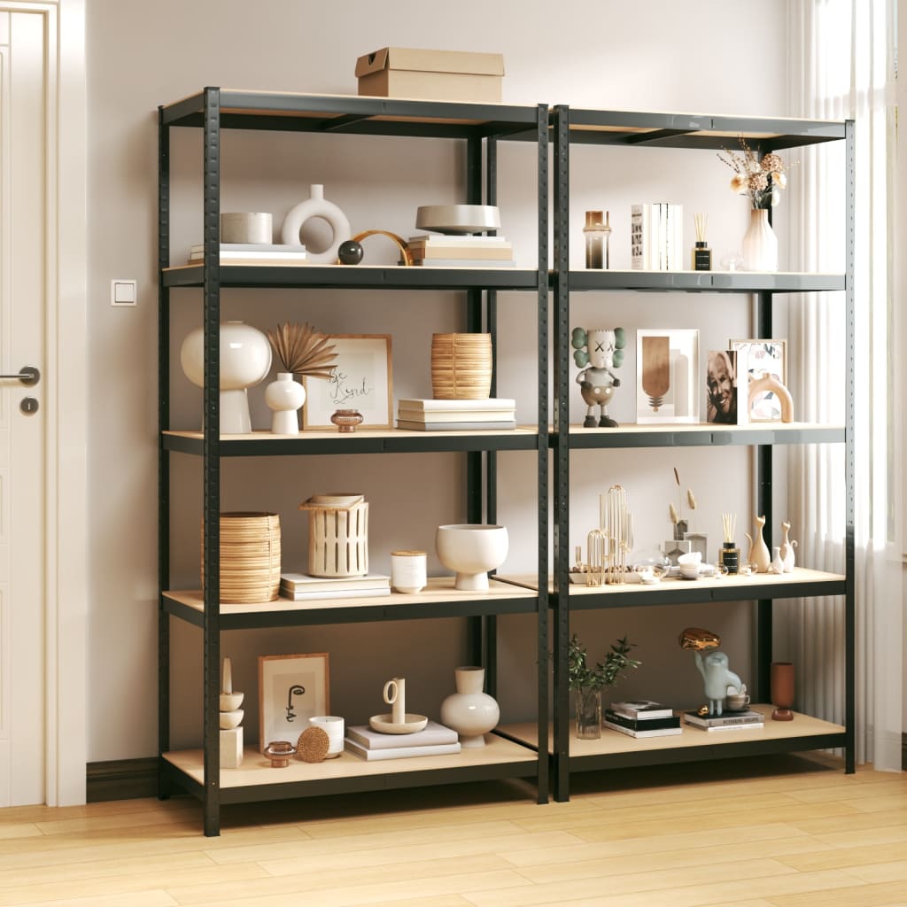 Racks de stockage Vidaxl 5 couches 2 st en acier en bois transformé en bois d'anthracite
