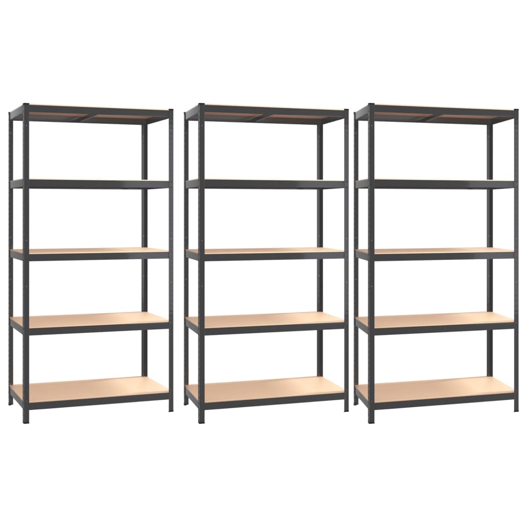 Racks de rangement Vidaxl 5 couches 3 st en acier en bois transformé en bois d'anthracite