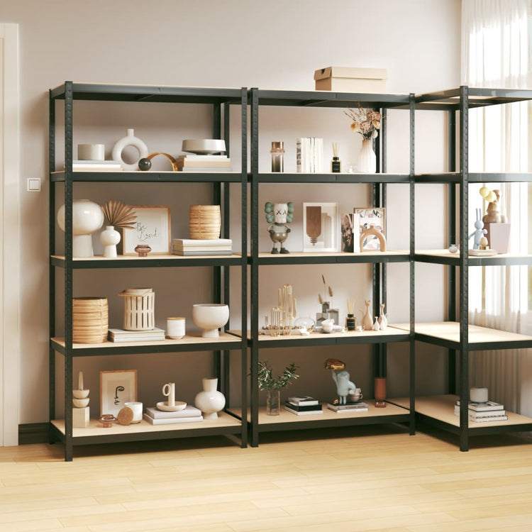 Racks de rangement Vidaxl 5 couches 3 st en acier en bois transformé en bois d'anthracite