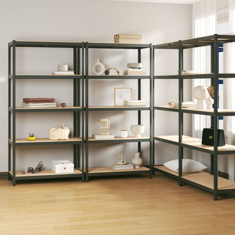 Racks de rangement Vidaxl 4 ST 5 couches en acier et couleur anthracite en bois transformé