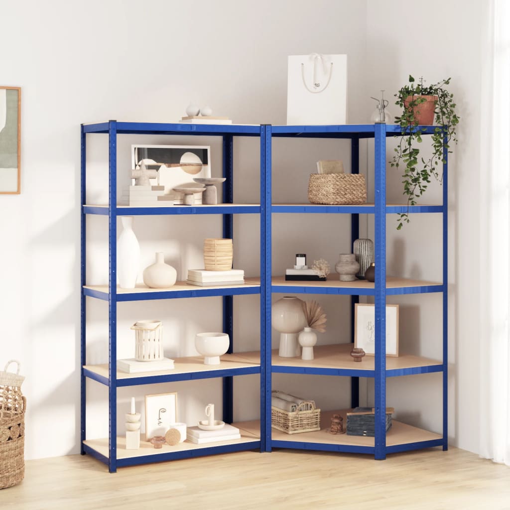 Vidaxl Storage Rack 5 coureurs 2 ST en acier Bleu en bois