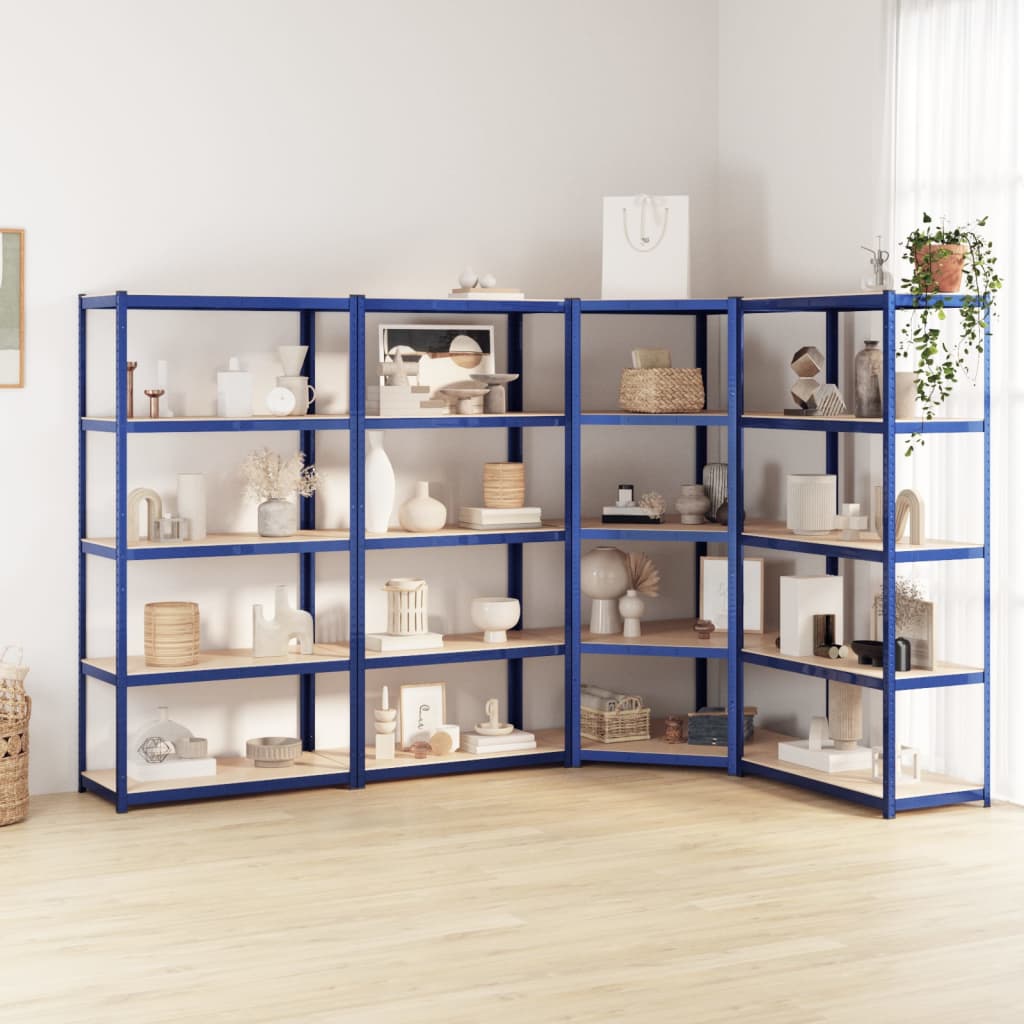 Vidaxl Rangement Rack 5 coureurs 4 ST en acier Bleu en bois