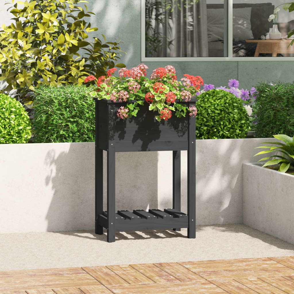 Planteur Vidaxl avec étagère 54x34.5x81 cm en bois de pin massif gris