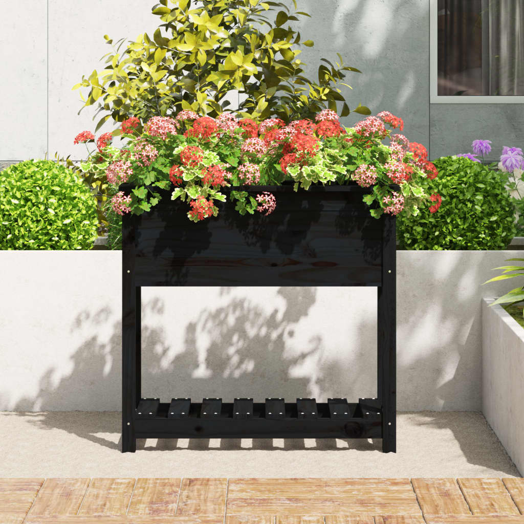 Planteur Vidaxl avec étagère 82.5x34.5x81 cm en pin solide noir