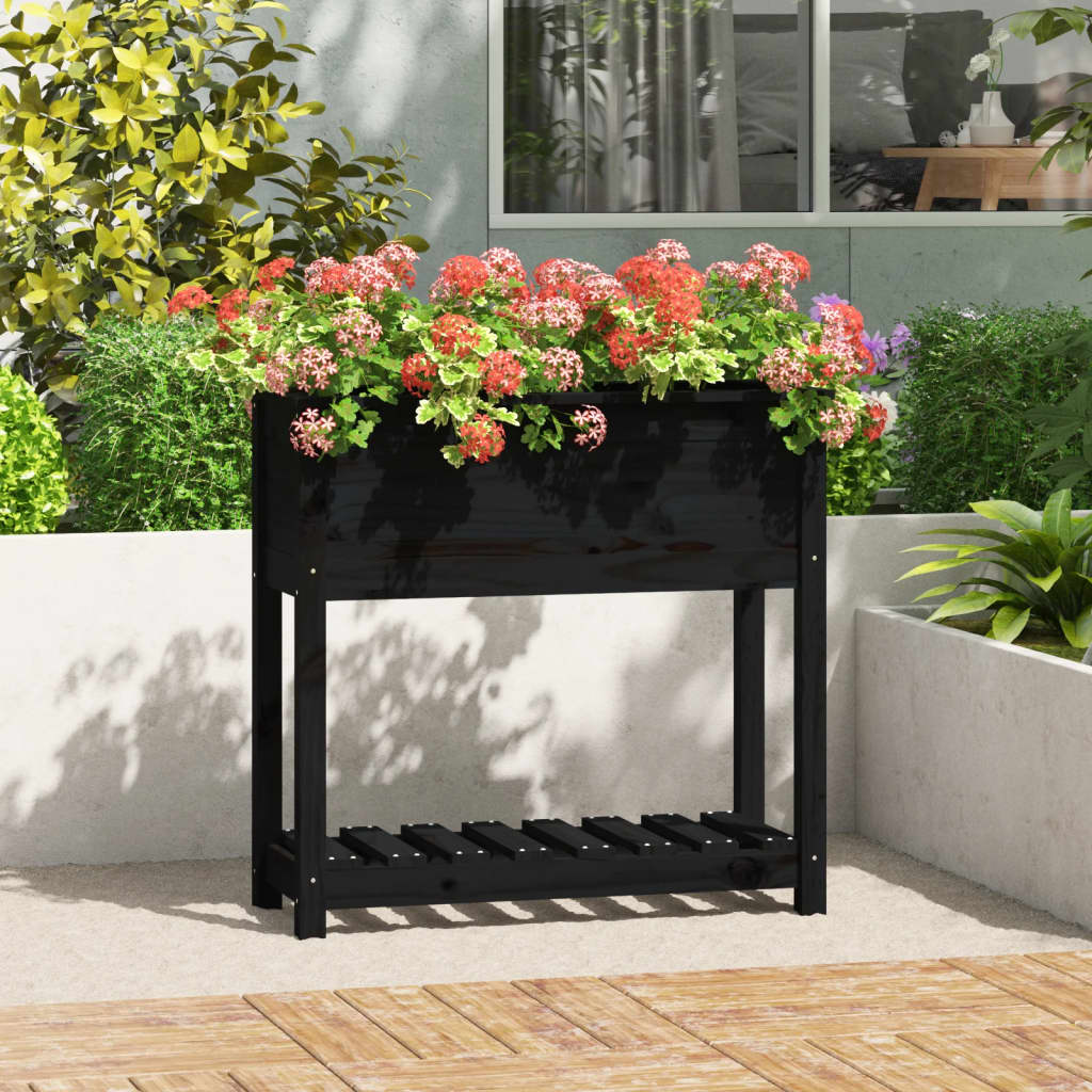 Planteur Vidaxl avec étagère 82.5x34.5x81 cm en pin solide noir
