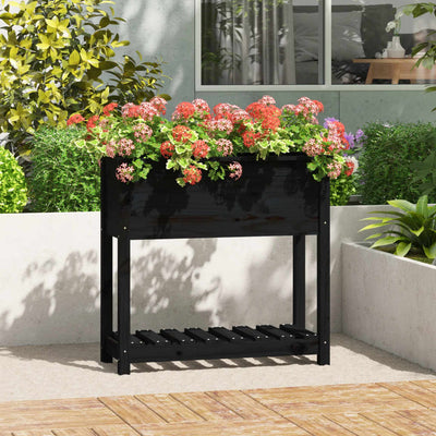 Planteur Vidaxl avec étagère 82.5x34.5x81 cm en pin solide noir
