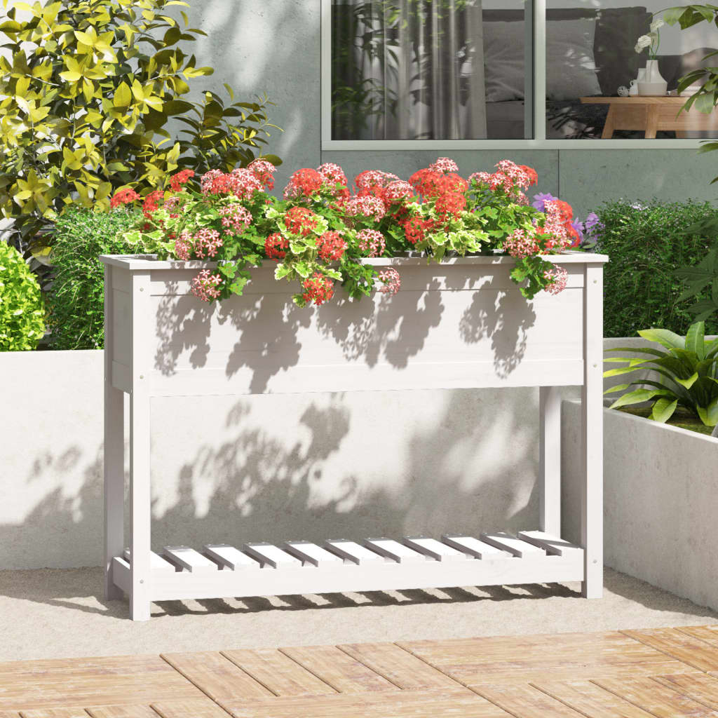 Planteur vidaxl avec étagère 111.5x34.5x81 cm en pin massif blanc
