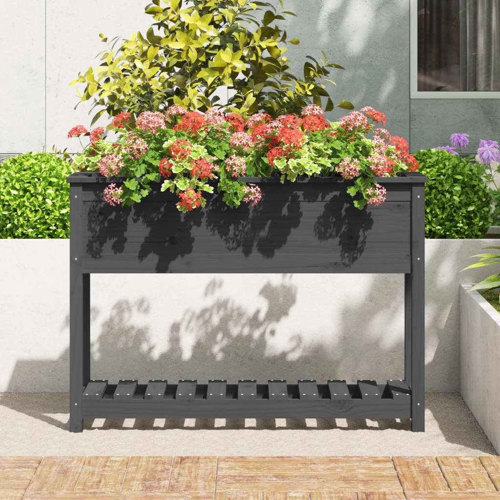 Planteur Vidaxl avec étagère 111.5x34.5x81 cm en pin massif gris gris