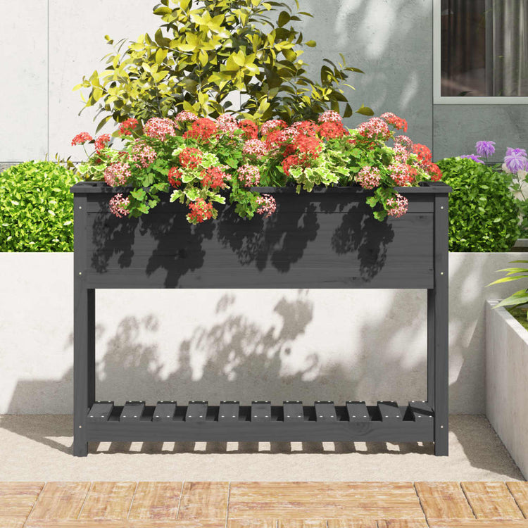 Planteur Vidaxl avec étagère 111.5x34.5x81 cm en pin massif gris gris