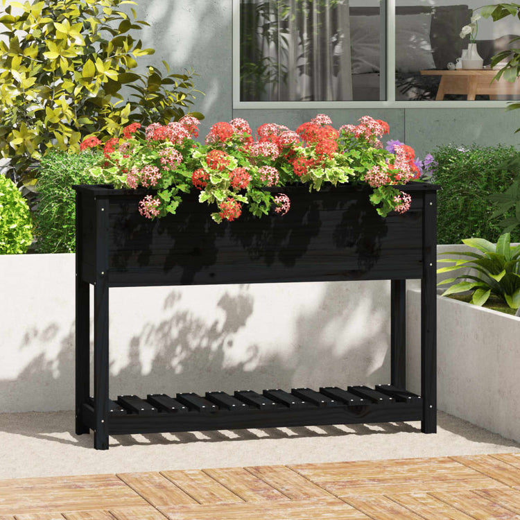 Planteur vidaxl avec étagère 111.5x34.5x81 cm en pin solide noir