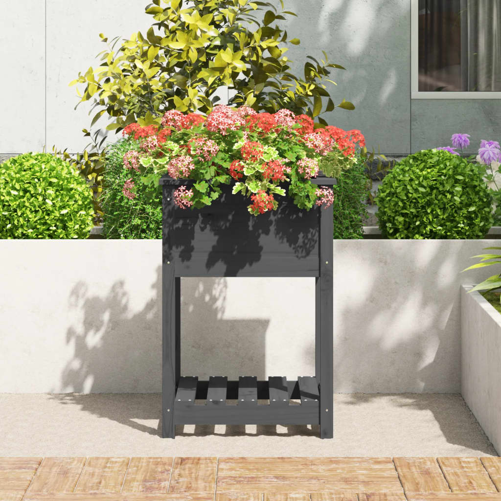 Planteur vidaxl avec étagère 54x54x81 cm en pin solide gris