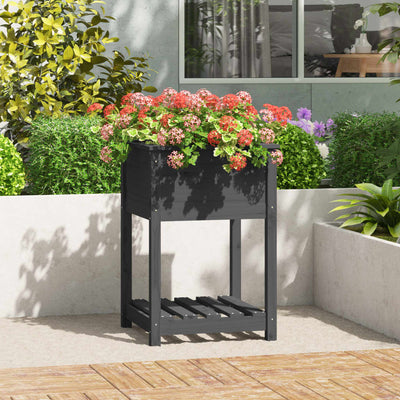 Planteur vidaxl avec étagère 54x54x81 cm en pin solide gris