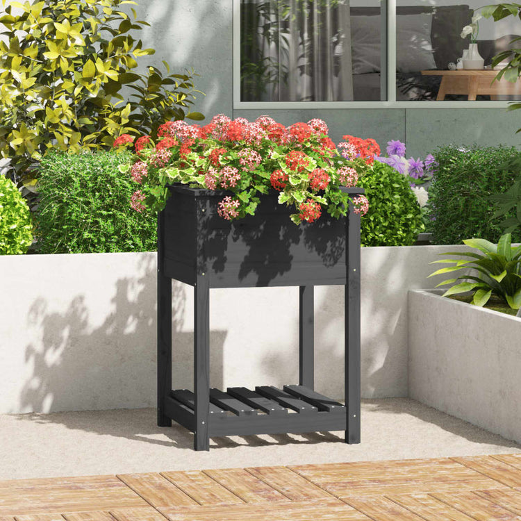 Planteur vidaxl avec étagère 54x54x81 cm en pin solide gris