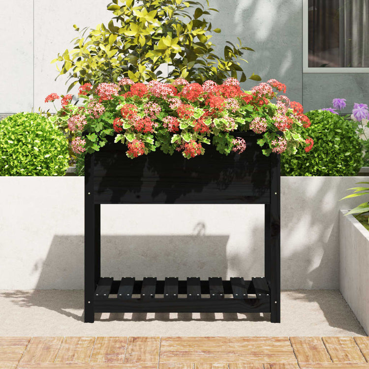 Planteur vidaxl avec étagère 82,5x54x81 cm en pin solide noir