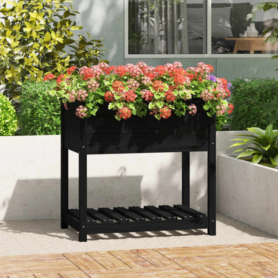 Planteur vidaxl avec étagère 82,5x54x81 cm en pin solide noir