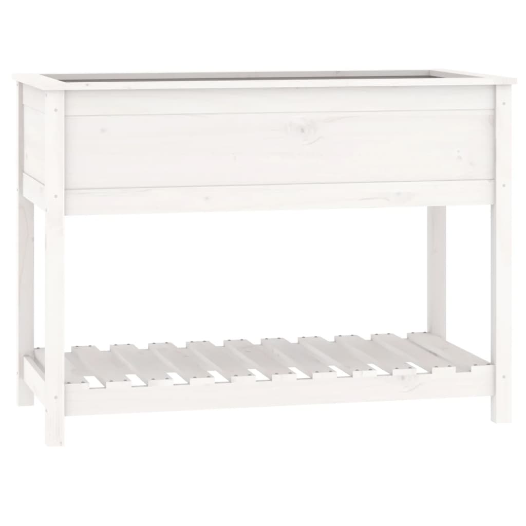 Planteur vidaxl avec étagère 111.5x54x81 cm en pin massif blanc