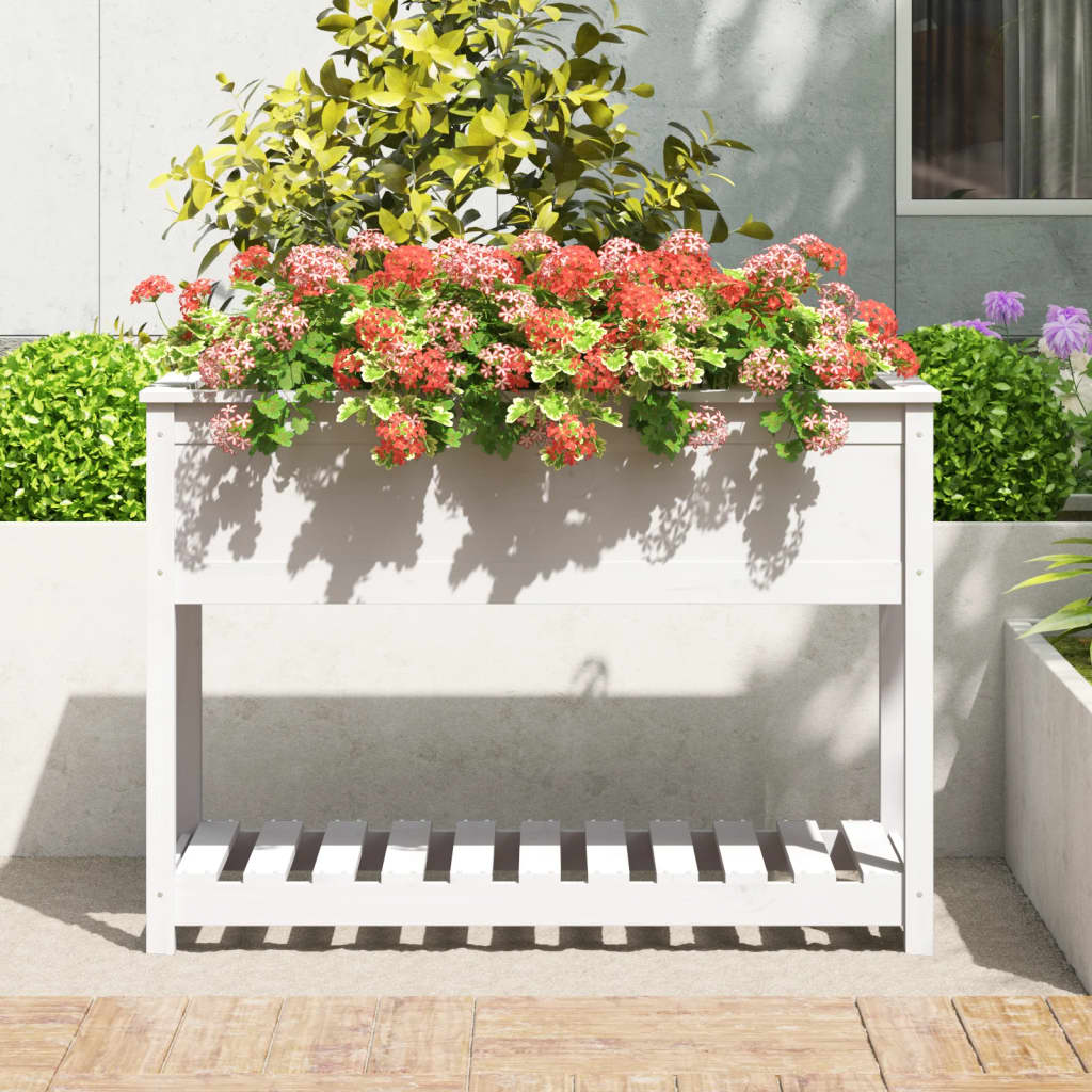Planteur vidaxl avec étagère 111.5x54x81 cm en pin massif blanc
