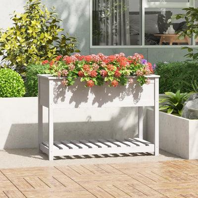 Planteur vidaxl avec étagère 111.5x54x81 cm en pin massif blanc