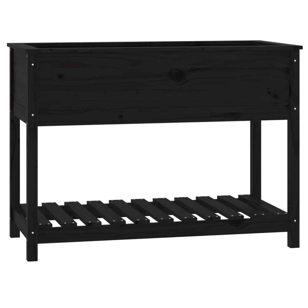 Planteur vidaxl avec étagère 111.5x54x81 cm en pin solide noir