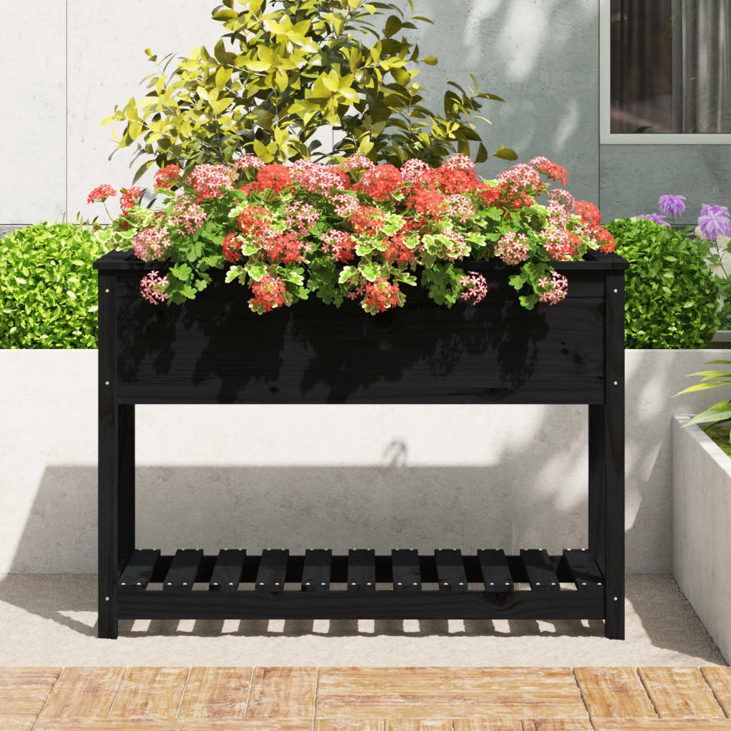 Planteur vidaxl avec étagère 111.5x54x81 cm en pin solide noir