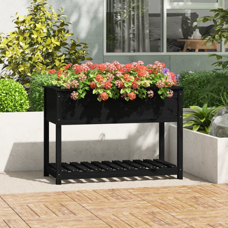 Planteur vidaxl avec étagère 111.5x54x81 cm en pin solide noir