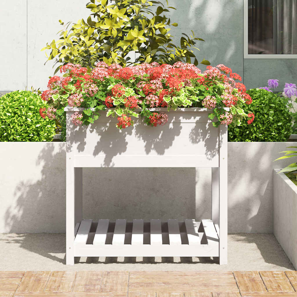 Planteur vidaxl avec étagère 82.5x82.5x81 cm en pin massif blanc